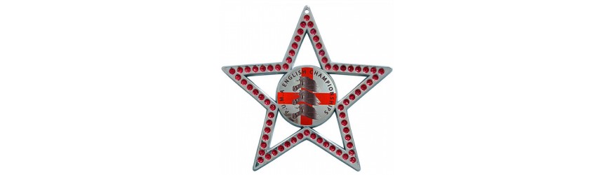 RED STAR GEMSTONE 75MM CUSTOM MEDAL **GOLD, SILVER OR BRONZE**